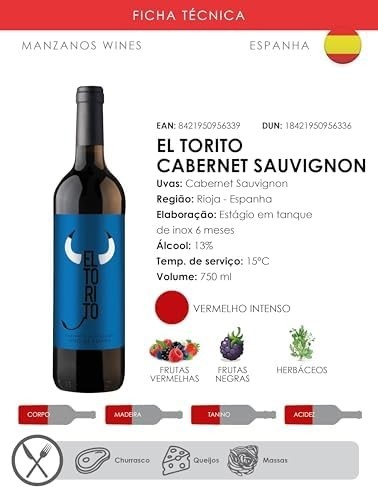 Manzanos Wines Vinho El Torito Cabernet Sauvignon Tinto Espanha 750Ml