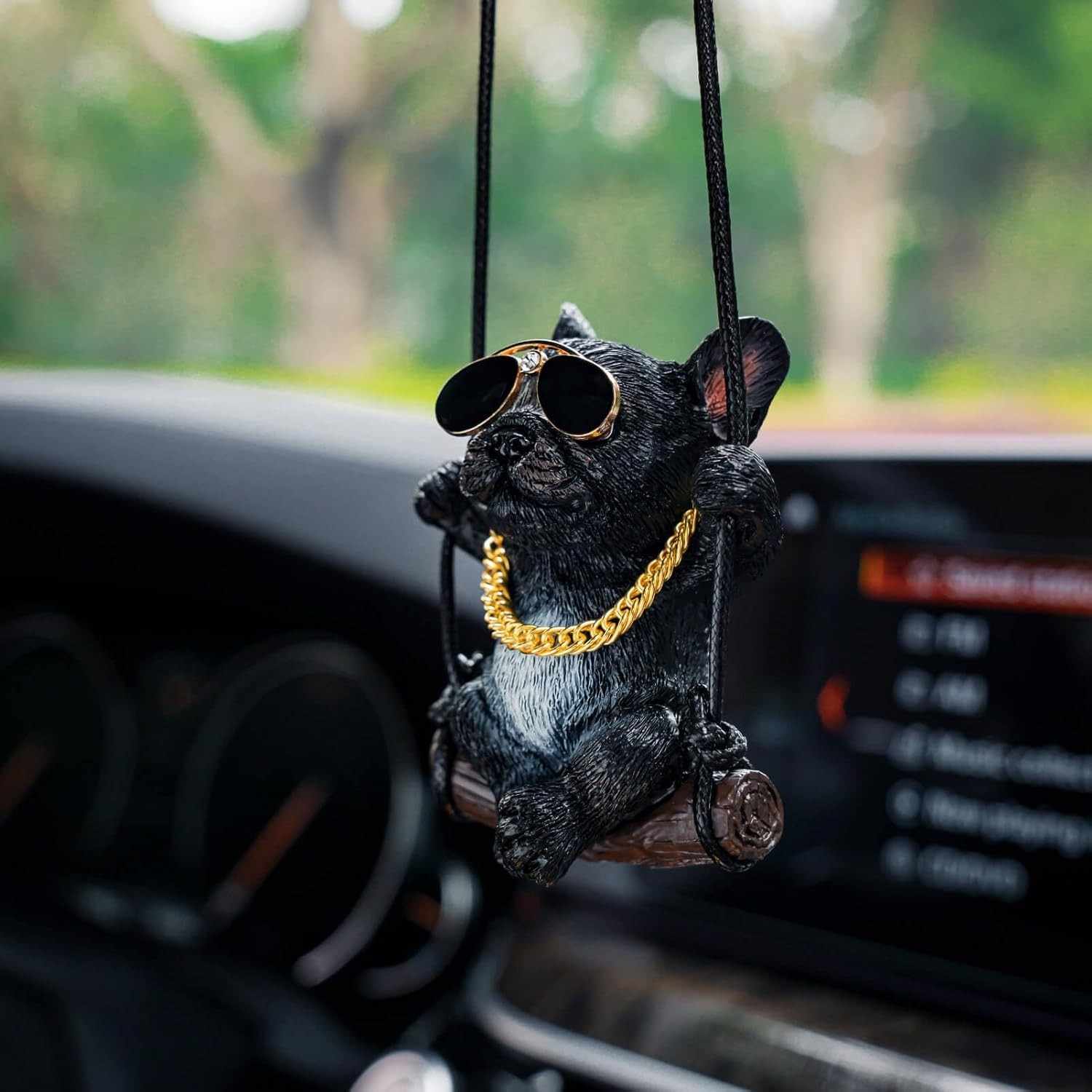 Floruit Buldogue Francês Balançante: Enfeite Divertido para Espelho Retrovisor de Carro