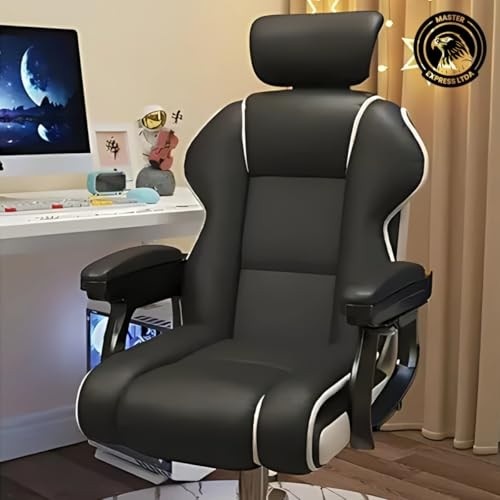Cadeira Gamer Presidencial Reclinável com Estofamento em Espuma de Alta Densidade - Preto e Branco