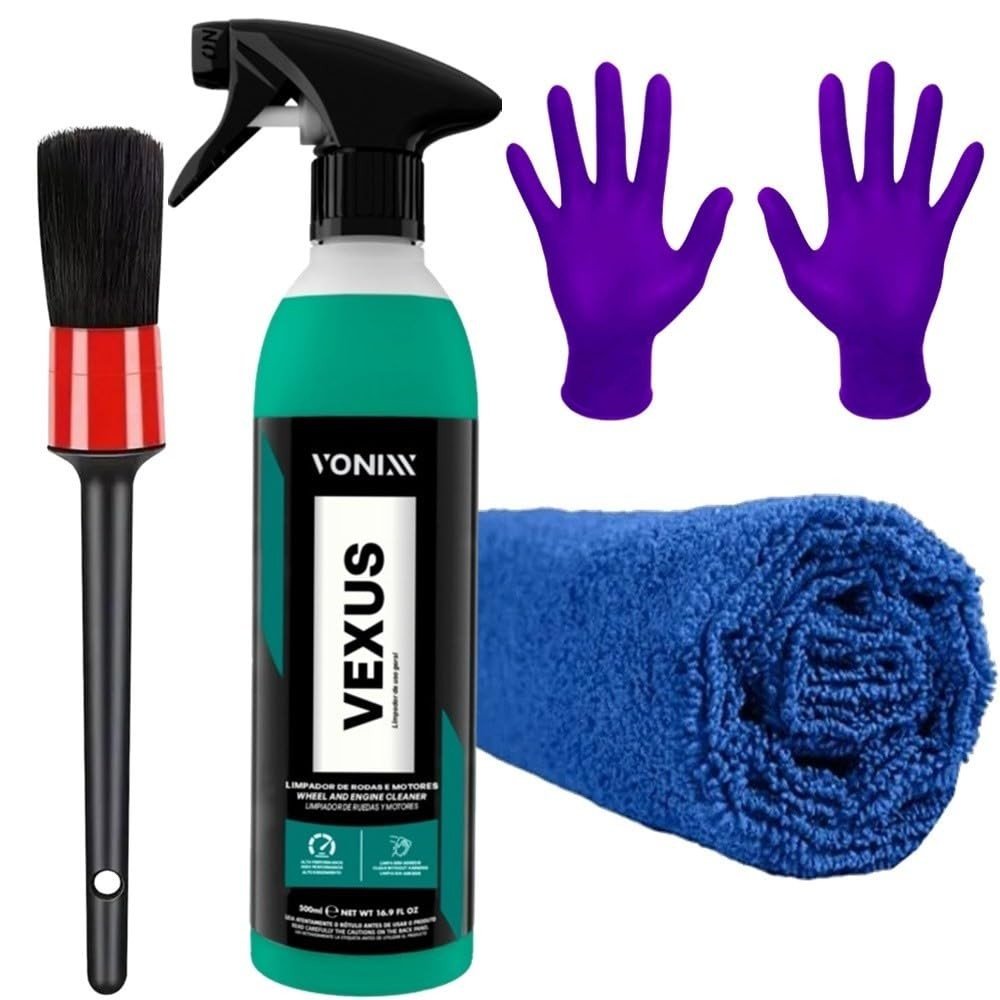 Kit Limpeza Profunda Motor e Rodas Vonixx Vexus 500ml + Acessórios Essenciais