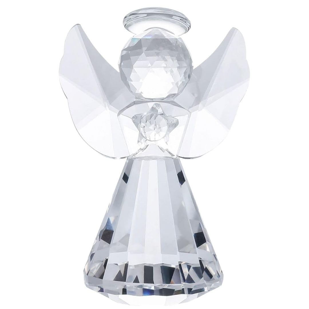 Mini Estátua Anjo Guardião em Cristal K9 8 cm – Escultura Decorativa com Proteção Espiritual e Boas Vibrações
