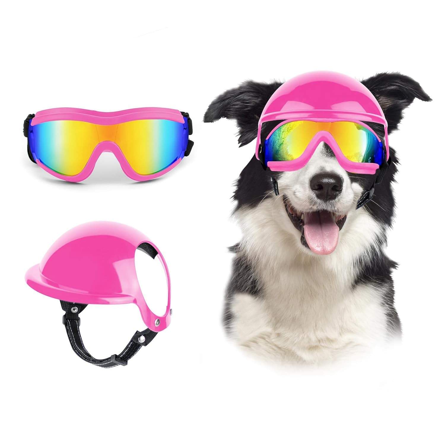 Conjunto Óculos e Capacete para Cães: Proteção UV e Estilo em Aventuras!