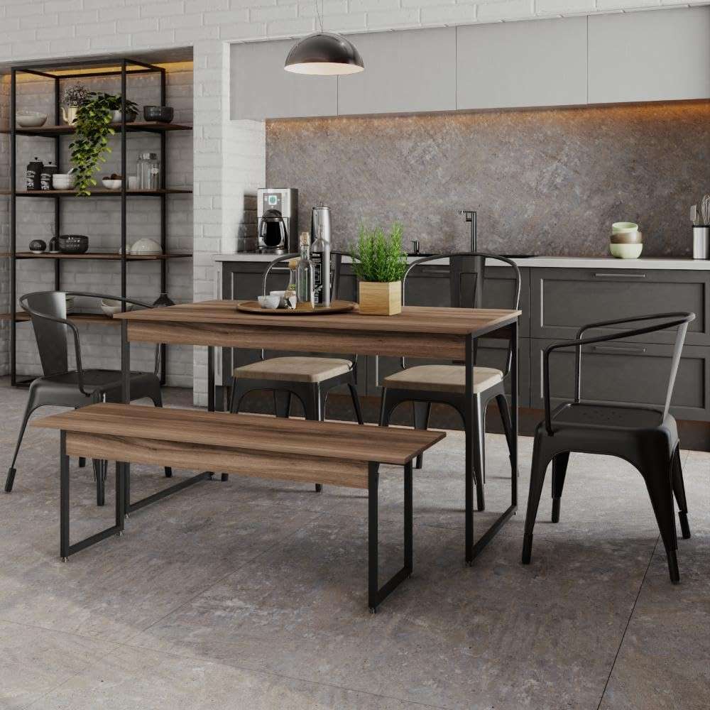 Mesa de Jantar Tub com 1 Banco - Estilo Industrial Moderno