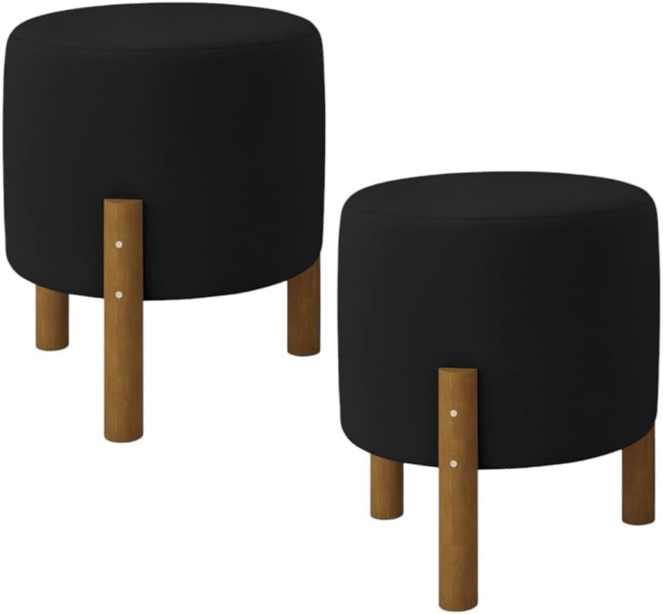 Puff Redondo Luxo Charme Thor com Pés de Madeira - Estilo e Conforto para sua Decoração