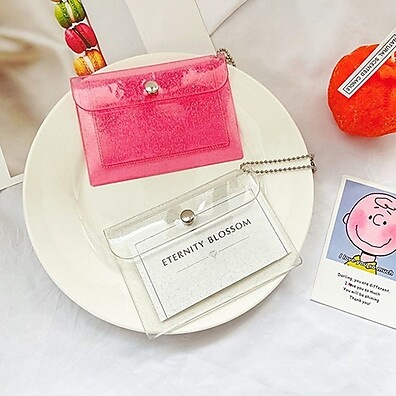 Bolsa de Moedas Mini Transparente com Glitter e Cartão de Crédito – Prática e Estilosa