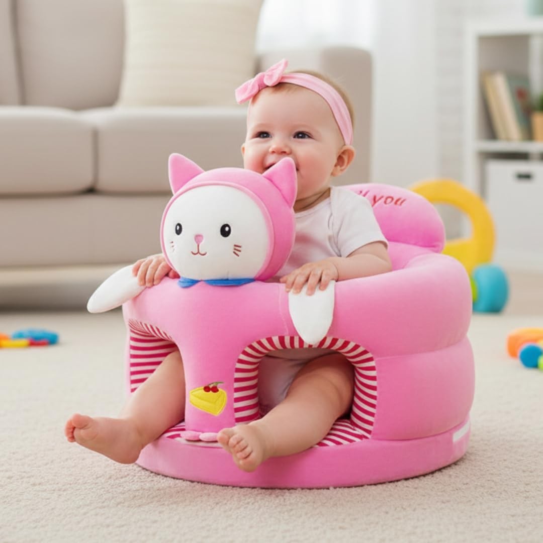 Assento Infantil de Apoio para Bebê com Estímulo ao Equilíbrio - Gatinha Rosa