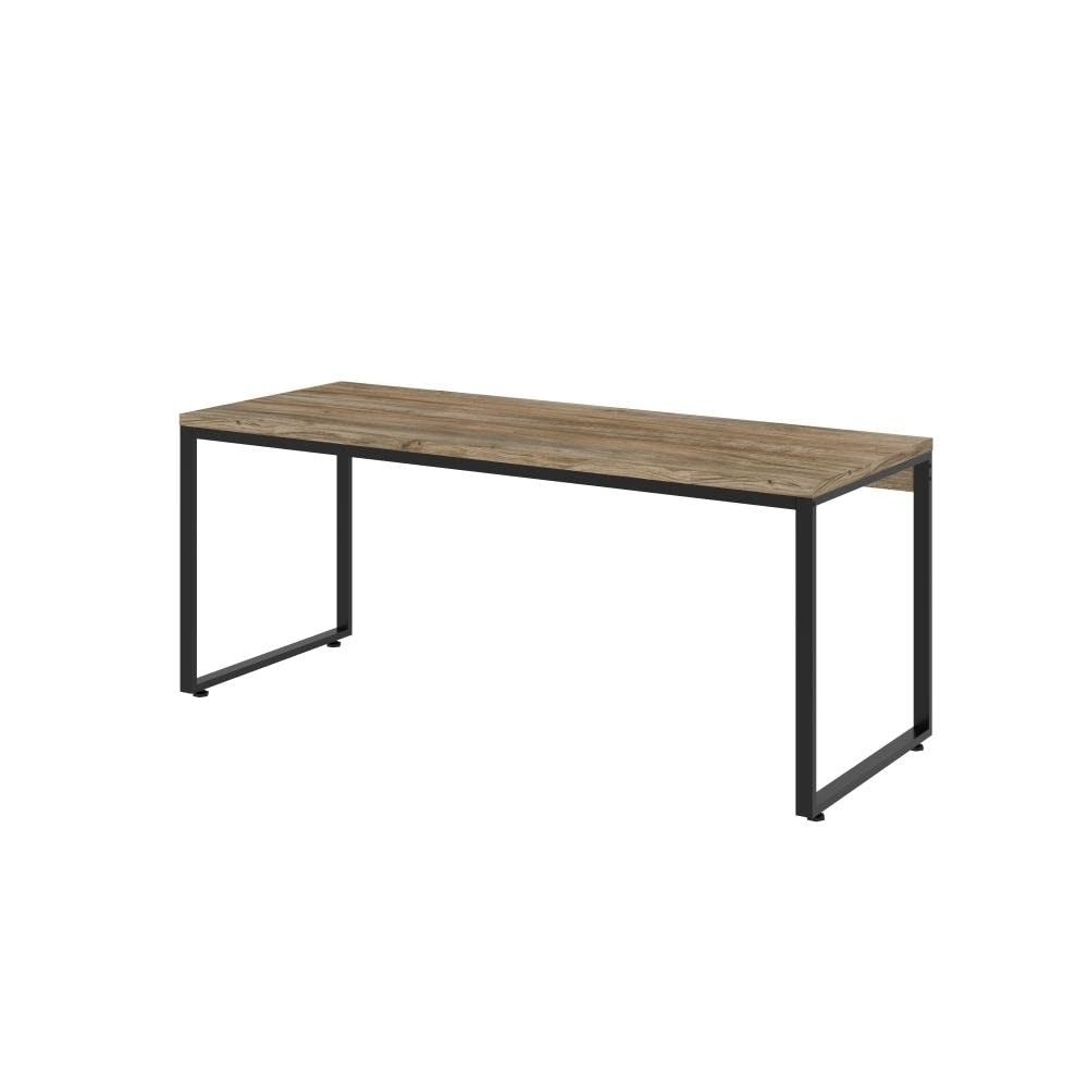 Mesa Diretor Kuadra 180x70cm - Design Industrial com Estrutura Preta e Tampo Amadeirado