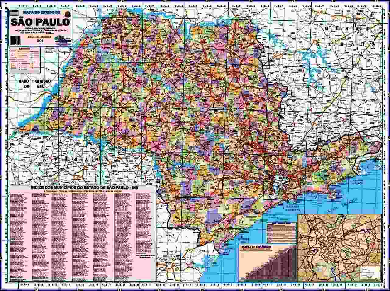 Mapa Poster Estado de São Paulo 117x89cm: Completo e Durável para Estudo e Decoração