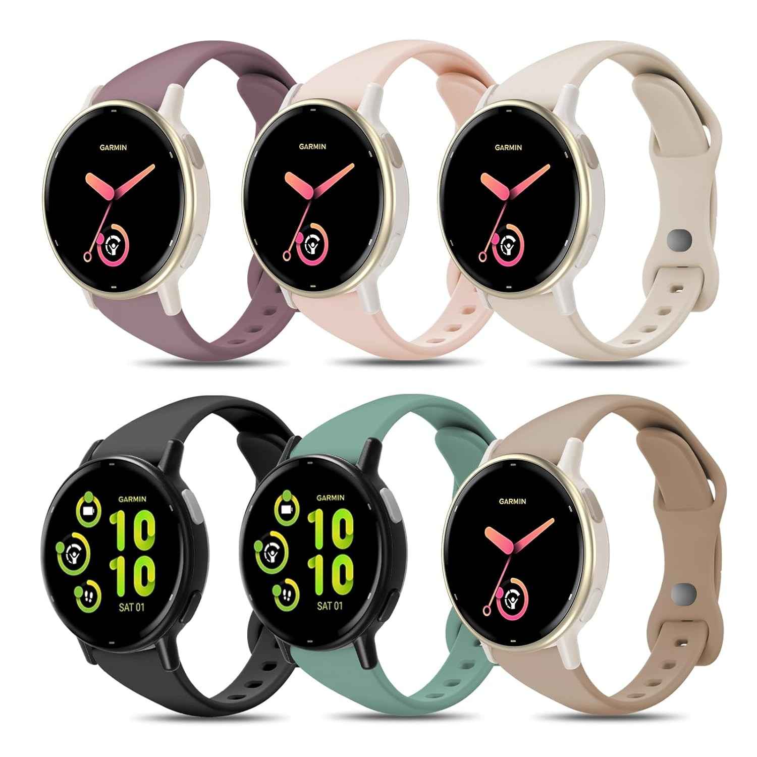 EverAct Pulseiras de relógio finas de silicone compatíveis com Vivoactive 6/5/3/3 Music, pulseira esportiva fina e estreita de 20 mm para Venu Sq 2/Forerunner 55/165/645/245 feminino e masculino