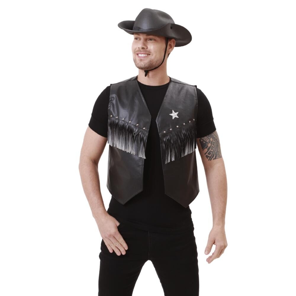 Fantasia Cowboy Preto: Kit Junino Autêntico!