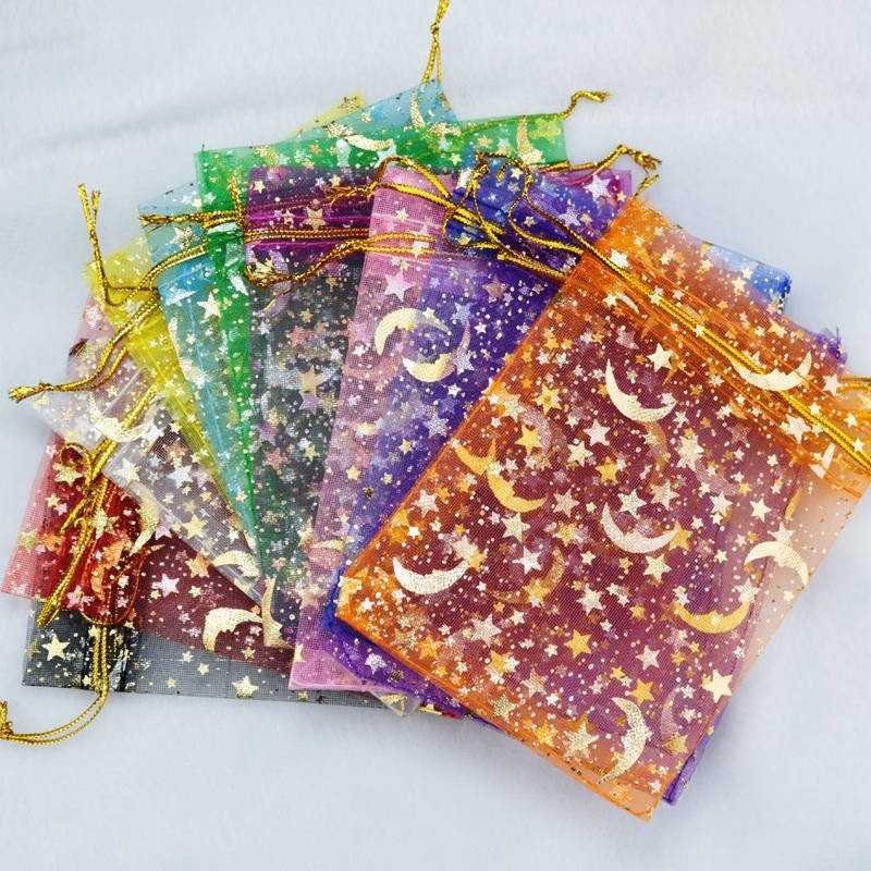 50 Bolsas Organza Estrela e Lua: Decore Sua Festa!
