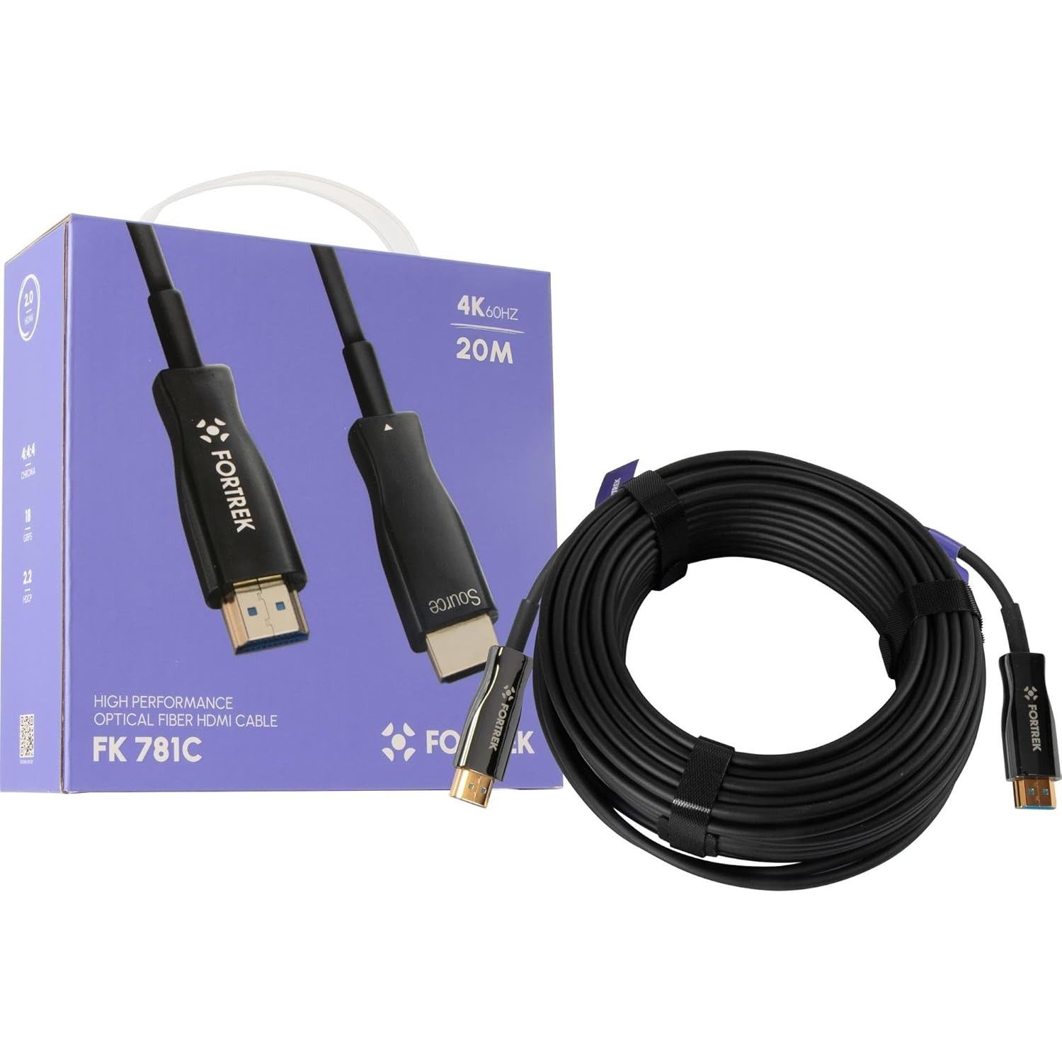 Cabo HDMI Fibra Óptica 4K 60Hz 20m Fortrek FK782C - Imagem Incrível e Conexão Estável