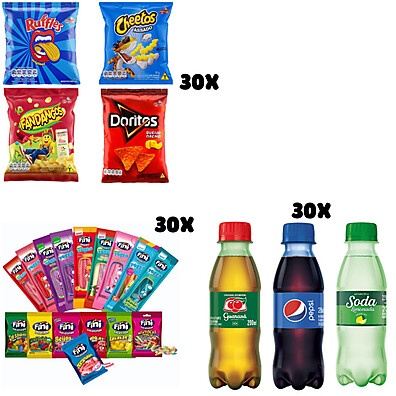 Kit Festa Completo: 30 Salgados, 30 Refri & 30 Finis!