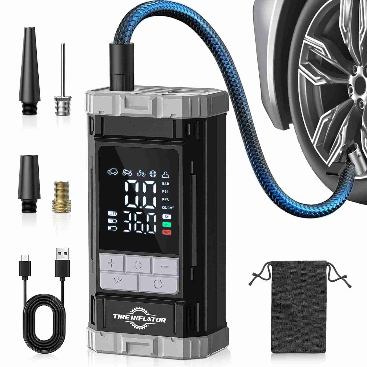 Compressor de Ar Portátil 150PSI: Bomba de Ar Sem Fio Essencial para Seu Carro e Bicicleta