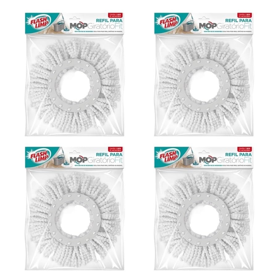 Kit 4 Refis Mop Fit 13,5cm Microfibra - Compatível com Esfregão 360 Flash Limp RMOP5011