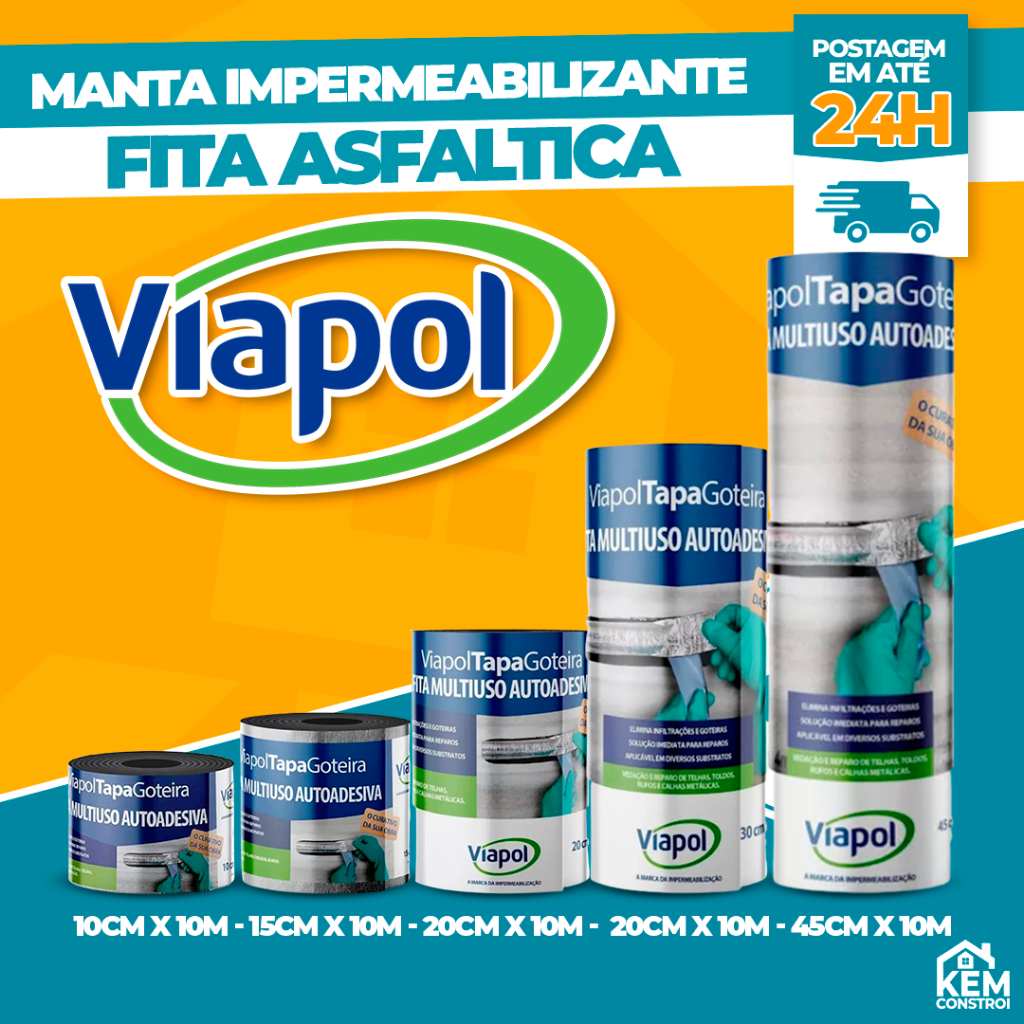 Fita Asfáltica Tapa Goteira Viapol 10m – Solução Definitiva para Vazamentos