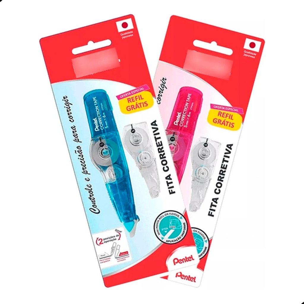 Fitas Corretivas Pentel: Kit 2 Cores + Refil Grátis!