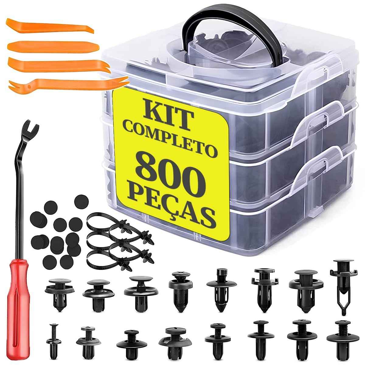 Kit 800 Peças Clipes e Rebites para Carro: Fixação Universal + Ferramentas