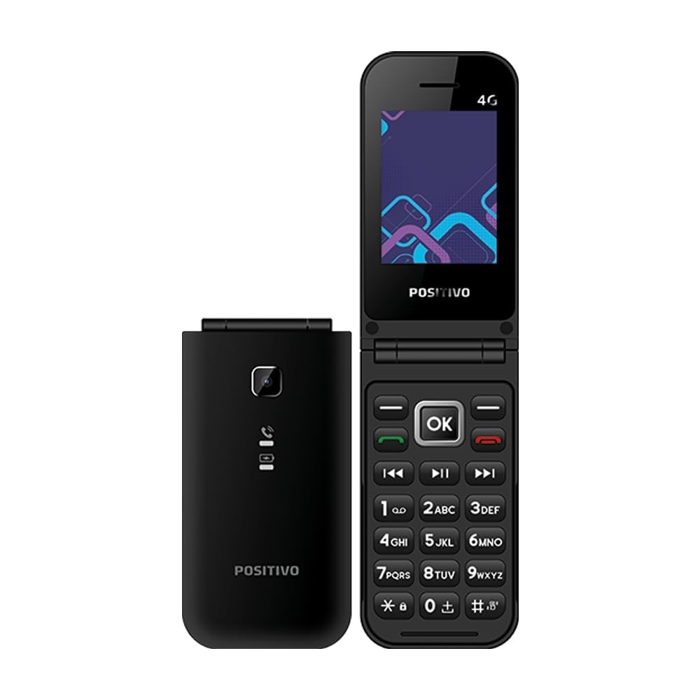 Celular Positivo P51 Flip 4G: Modem, SOS, Rádio FM e Dual SIM - Preto