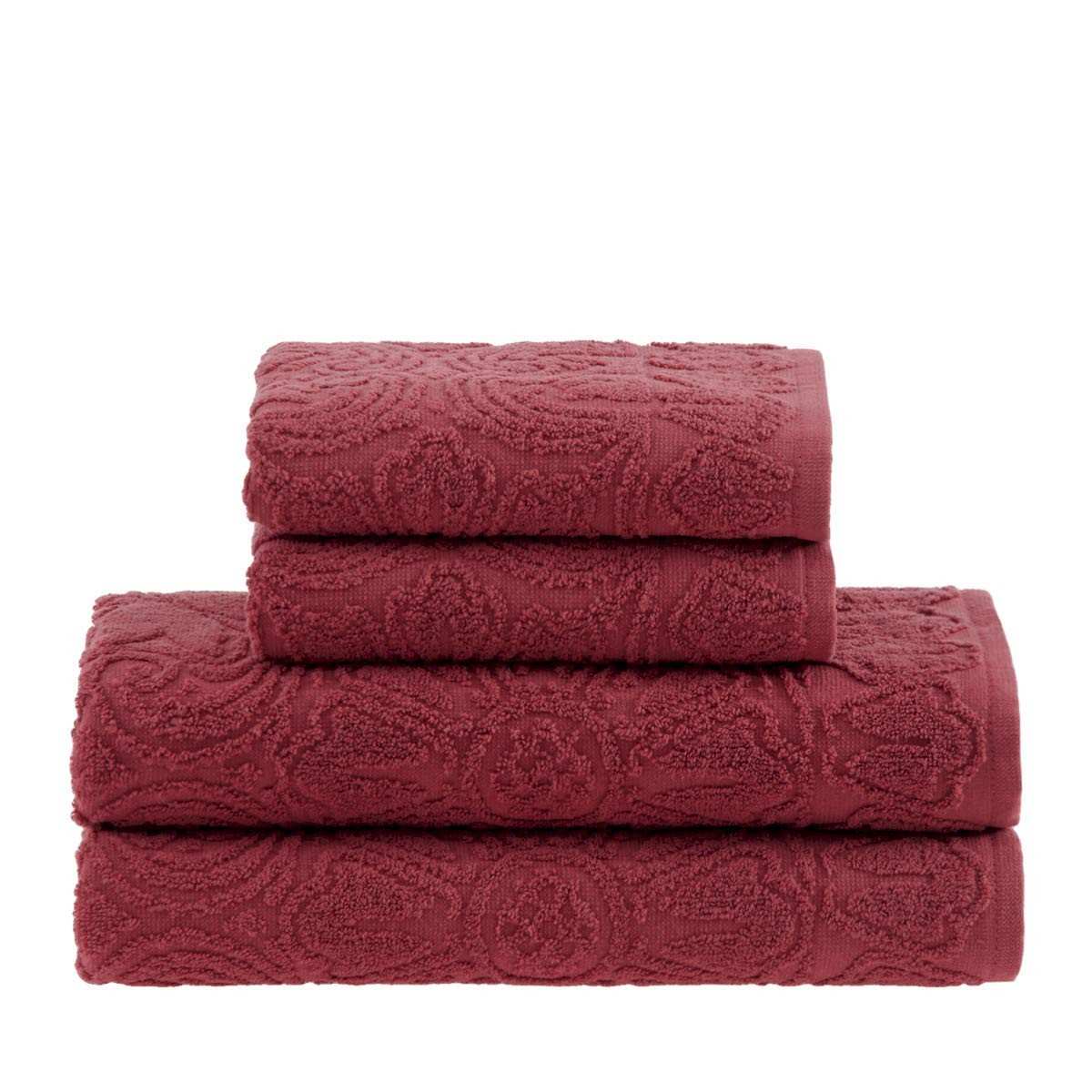Buddemeyer Jogo de Toalhas Florentina Banho Vermelho 4 Peças - Algodão Premium com Design Floral