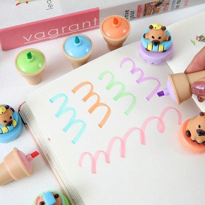Marcadores Capybara Kawaii – 6 Cores Fofas