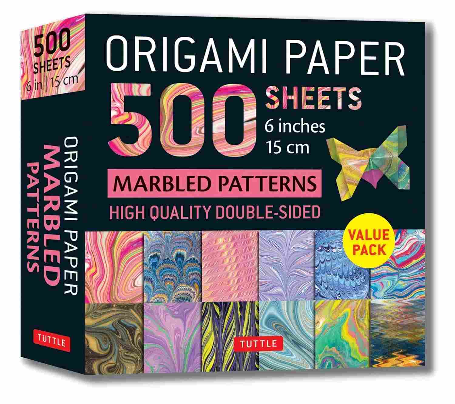 Papel Origami 500 Folhas Padrões Marmorizados 15cm - Dupla Face e 12 Designs Exclusivos
