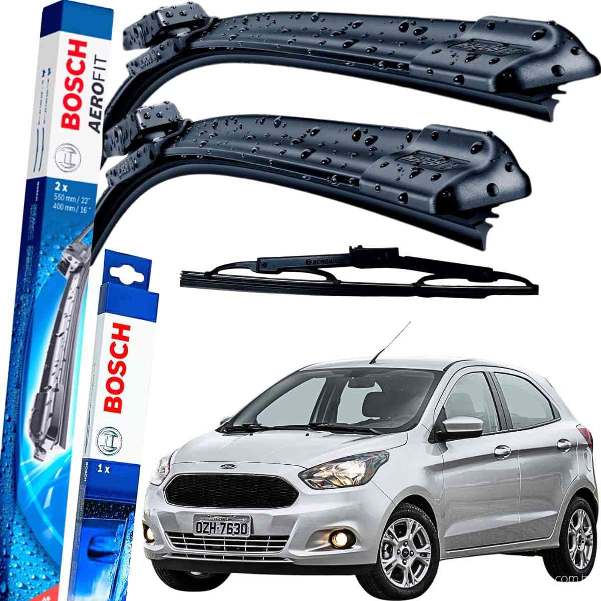 Kit Palheta Limpador Parabrisa Bosch Aerofit Dianteira + Traseira Ford Ka 2015-2018