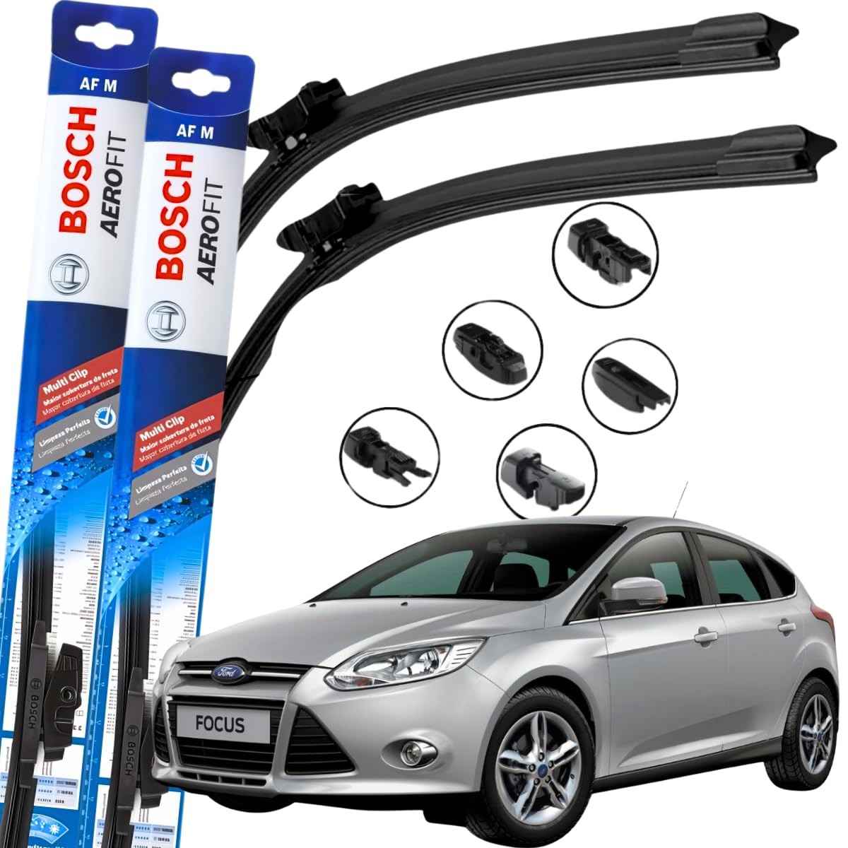 Kit 2 Palhetas Limpador Parabrisa Bosch Aerofit Multiclip Ford Focus 2014-2022