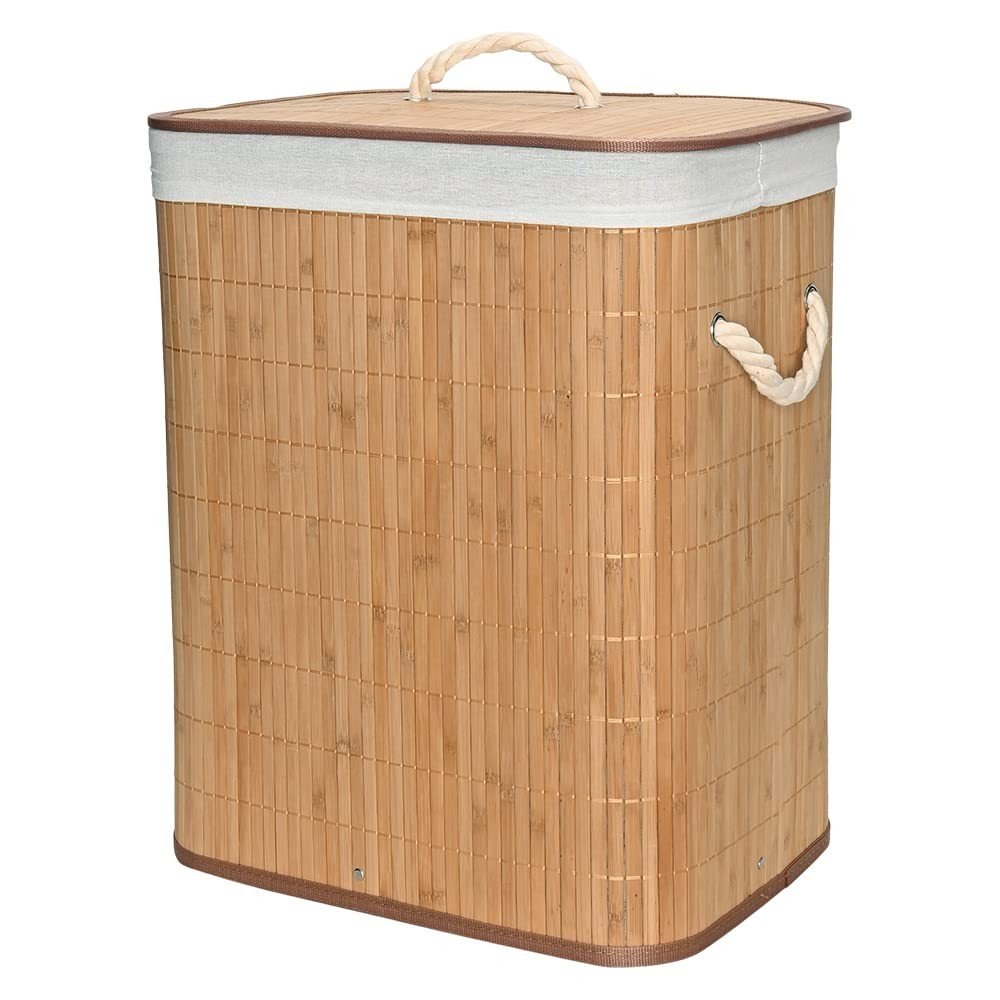 Cesto de Roupas Suja em Bambu com Tampa e Forro Removível - Ideal para Lavanderia e Quarto