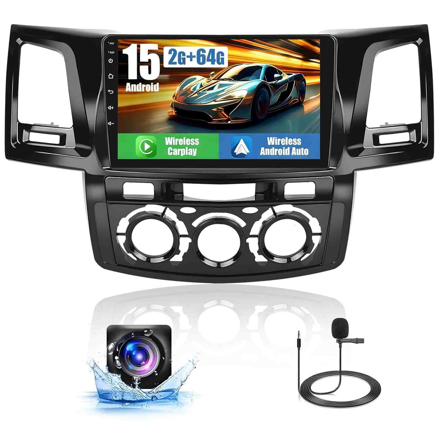 Central Multimídia Inefala 2+64GB Android 13 para Toyota Fortuner/Hilux (2005-2014) com CarPlay, Android Auto e Tela 9" Touchscreen