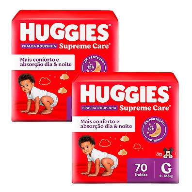 Fralda Huggies Supreme Care G: Kit com 70 Unidades