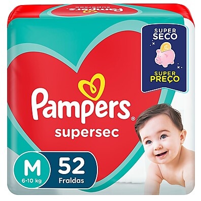 Fralda Pampers Supersec M 52 Unidades – Seu Bebê Mais Seco a Noite Toda