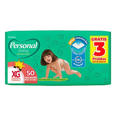 Fralda Personal Baby Protect & Sec XG 50 Unidades por R$47