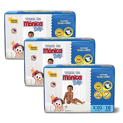 Fraldas Turma da Mônica Baby Jumbo XXG: Kit com 3 Pacotes