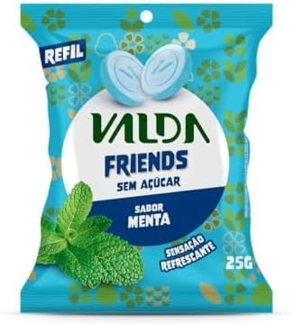 Pastilhas Valda Friends com Mentol e Eucaliptol - Sem Açúcar (Sabor Menta) - Refrescância Instantânea - Kit com 10 Sachês de 25g/cada