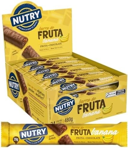 Nutry Barra de Fruta Banana 20g - Display Com 24 Unidades - Com Fruta, Chocolate e Aveia