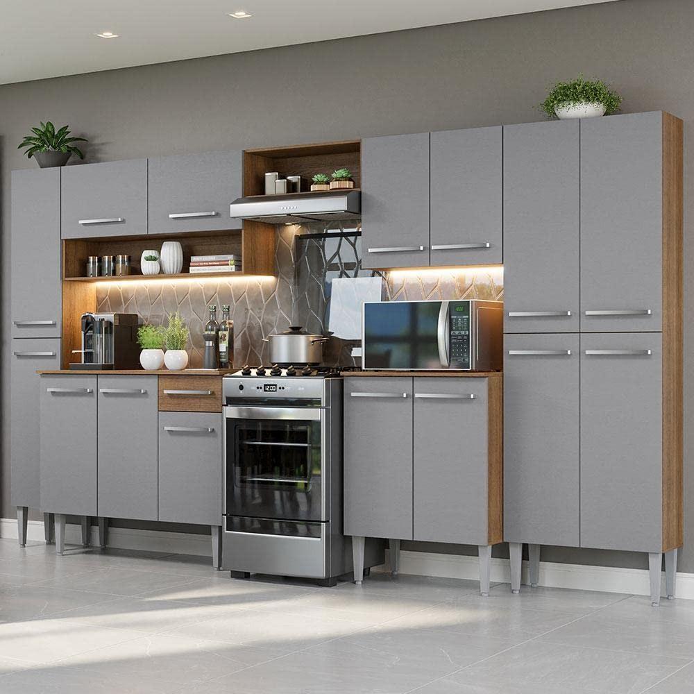 Armário de Cozinha Completa 325cm Cinza/Rustic Emilly Madesa - Design Moderno e Funcionalidade