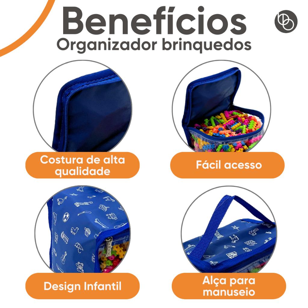 Organizador de Brinquedos Transparente com Zíper – Kit 3 Peças P, M e G