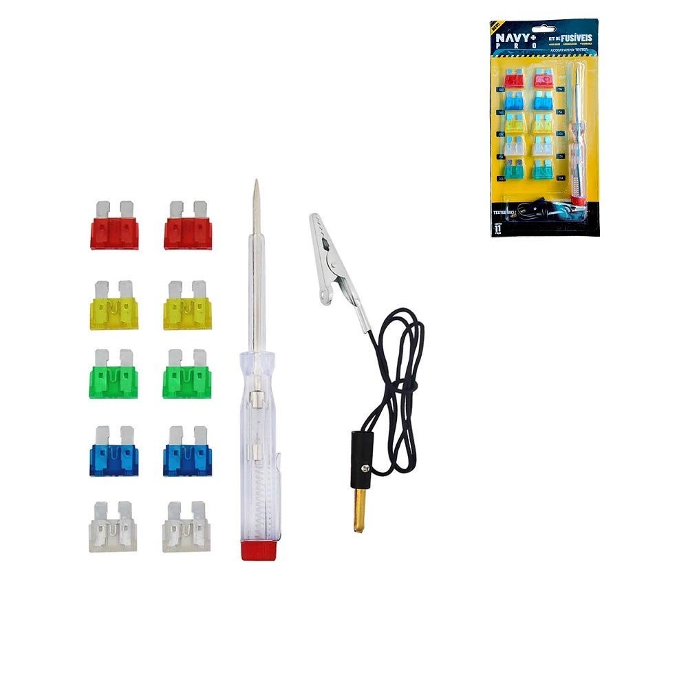 Kit Essencial: 10 Fusíveis Automotivos + Chave Teste e Garra Jacaré Universal
