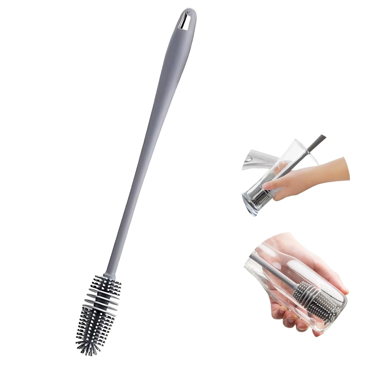 Escova de Silicone 360° para Lavar Garrafas, Mamadeiras e Copos - Cerdas Flexíveis e Cabo Ergonômico
