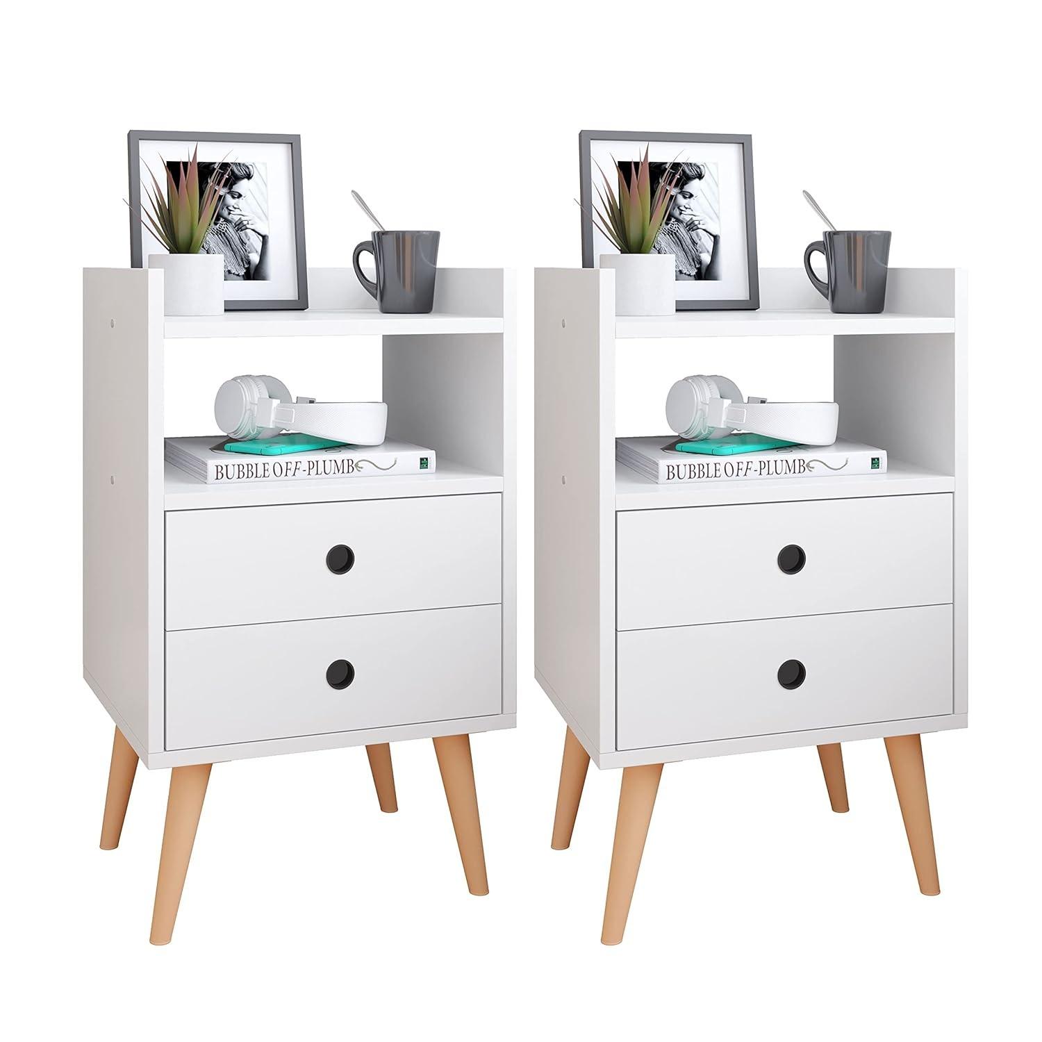 Conjunto Mesa de Cabeceira Retro com 2 Gavetas - Design Moderno para Quarto