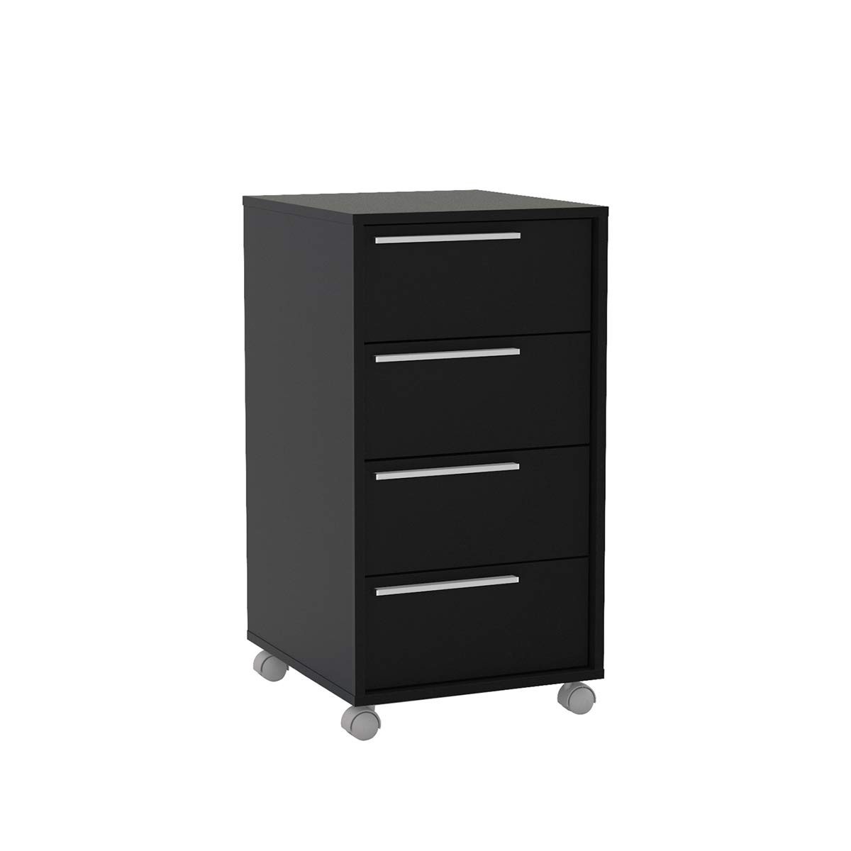 Gaveteiro Maia 4 Gavetas com Rodízios Preto - Organize com Estilo e Mobilidade