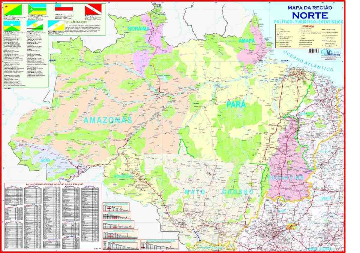 Mapa Político da Região Norte do Brasil Gigante (117x89cm) - Nomenclatura em Português
