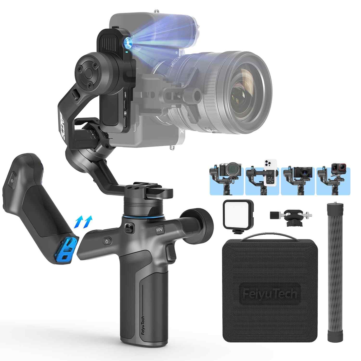 FeiyuTech SCORP Mini 3 Pro Kit: Gimbal com AI Tracking 4.0, Alça Removível e Acessórios Essenciais