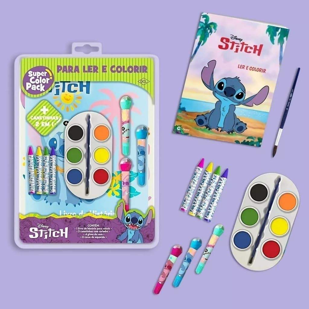 Super Color Pack Stitch: Livro, Giz de Cera, Aquarela e Canetinhas para Criatividade e Leitura!