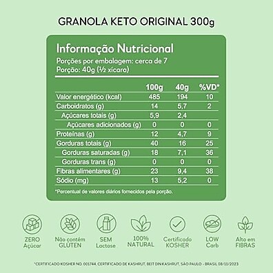 Hart's Natural Granola Australia Keto Low Carb | Granola Sem Açucar, Sem Lactose, Sem Glúten, Vegano | 100% Natural | Alto em Fibras | Snack Saudável | 300g