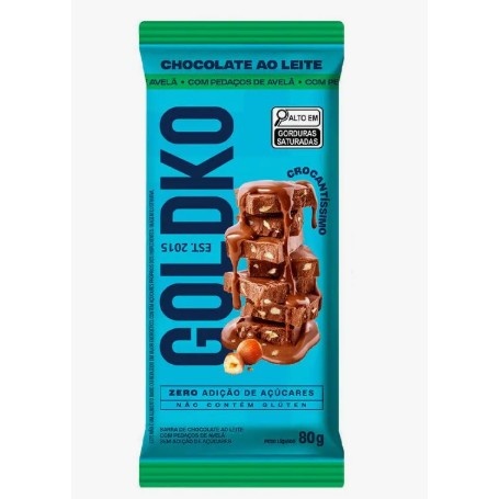 Goldko: Chocolate ao Leite com Avelã Zero Açúcar 80g