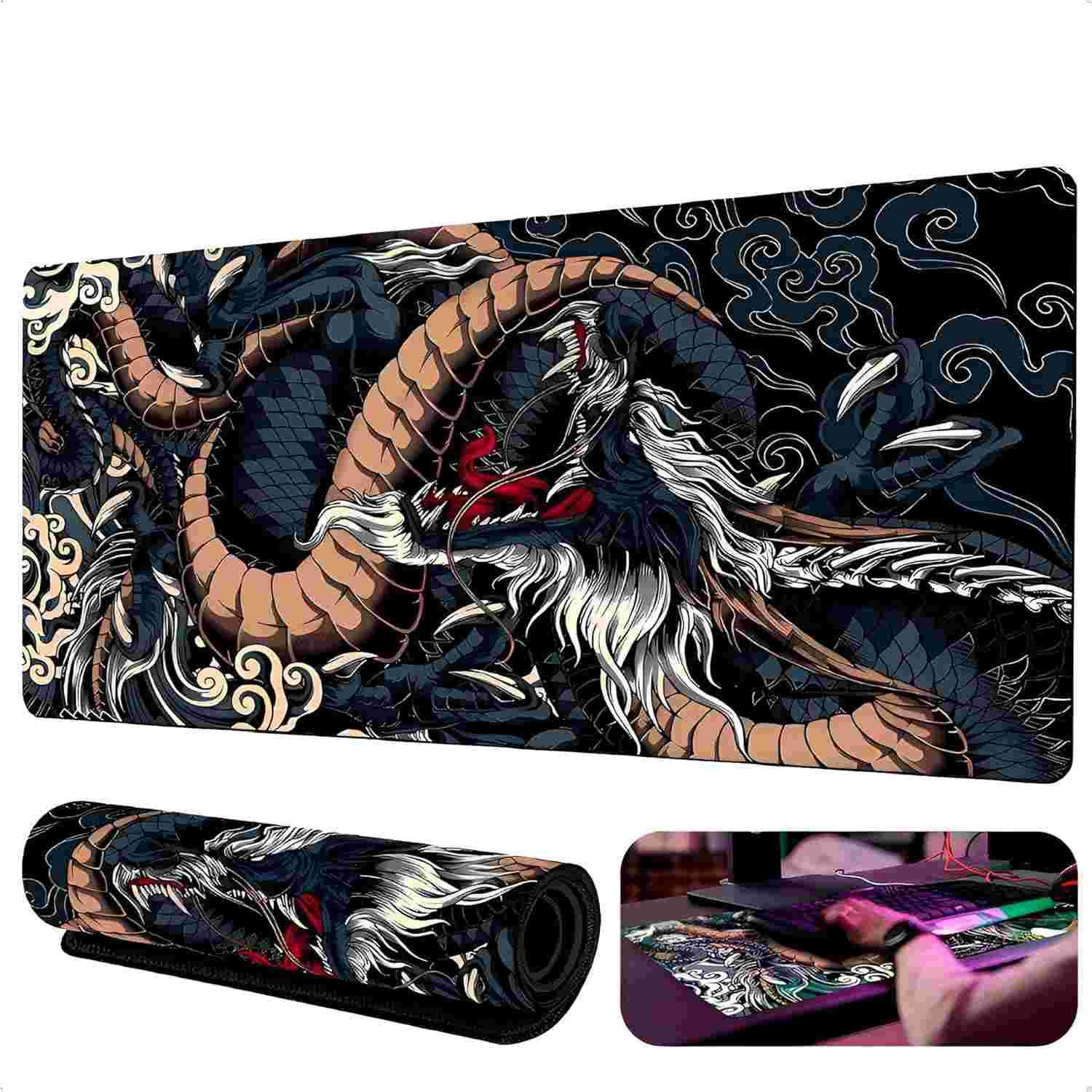 Mouse Pad Gamer Extra Grande 90cm - Dragão Azul Premium | Superfície Ultralisa e Base Antiderrapante