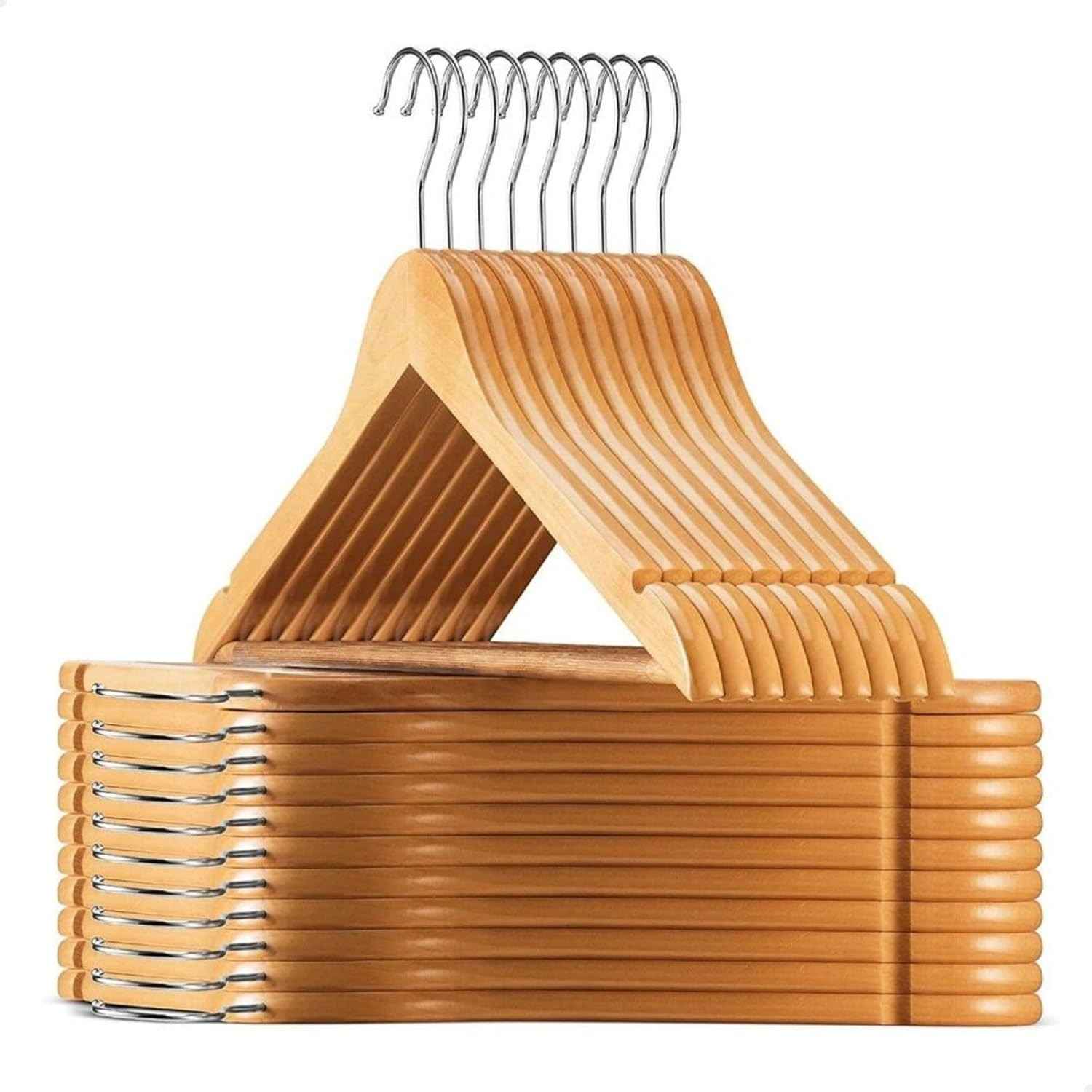 Kit 20 Cabides de Madeira com Rotação 360° - Organize seu Guarda-Roupa com Estilo e Durabilidade