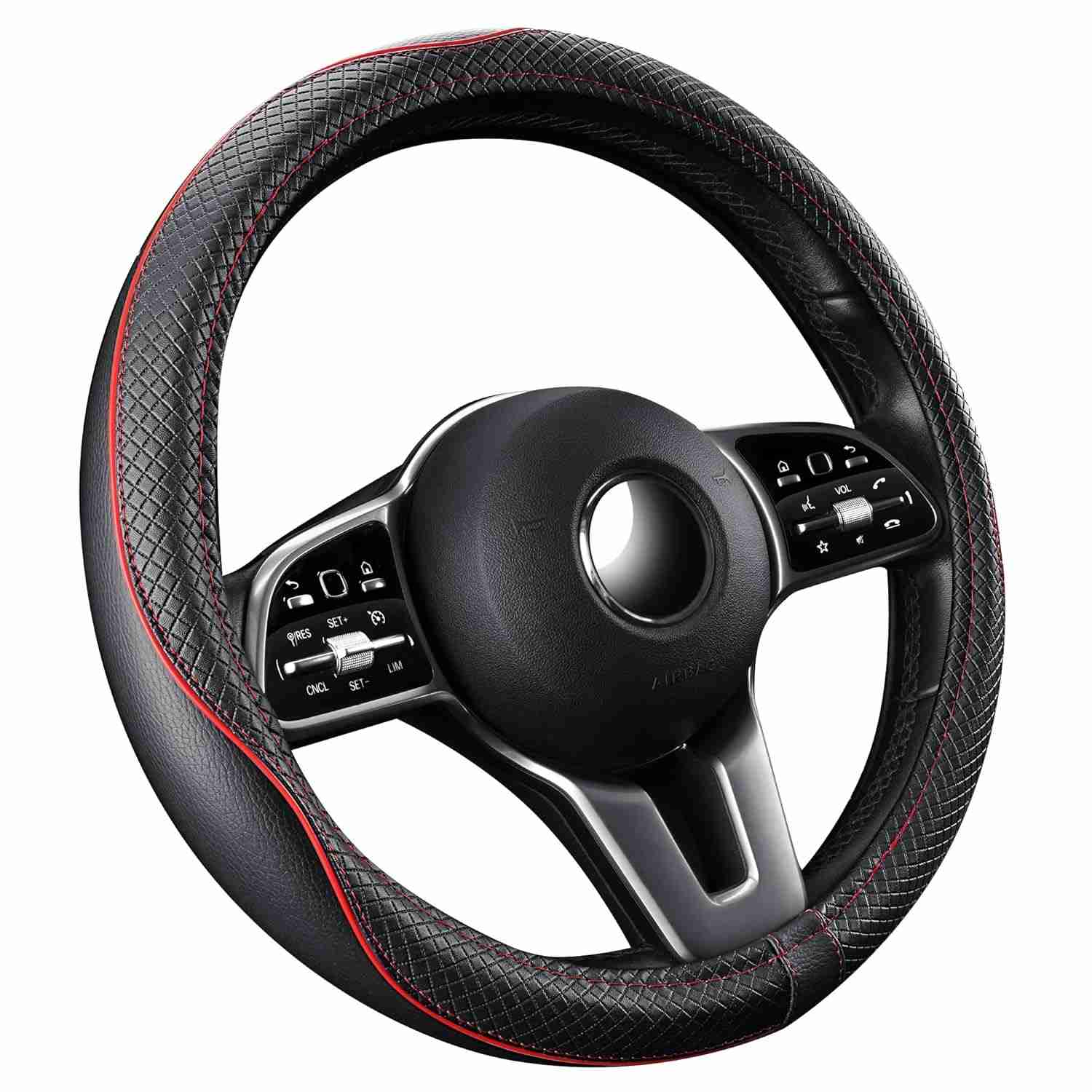 Capa de Volante GXT: Couro PU Universal 38cm, Antiderrapante e Inodoro para Interior de Carro (Preto-Vermelho)